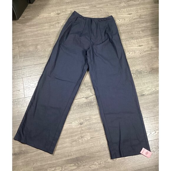 PrettyLittleThing Womens Navy High-Waisted Wide Leg Pants Trousers Size US 4 NEW - Picture 1 of 9
